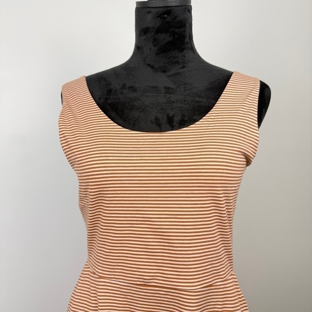 Pact Fit and Flare Tie Back Midi Dress Womens Large Tan White Striped Coastal - Picture 4 of 10